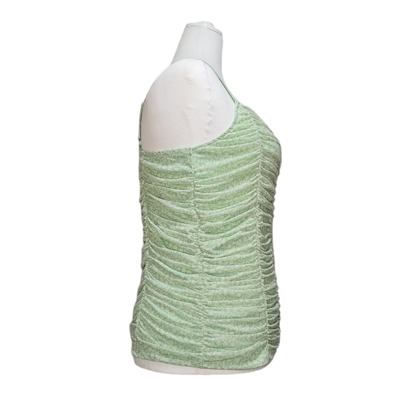Torrid Stretch Mesh Cropped Shirred Cami Green with Cream Floral Print - Picture 2 of 7